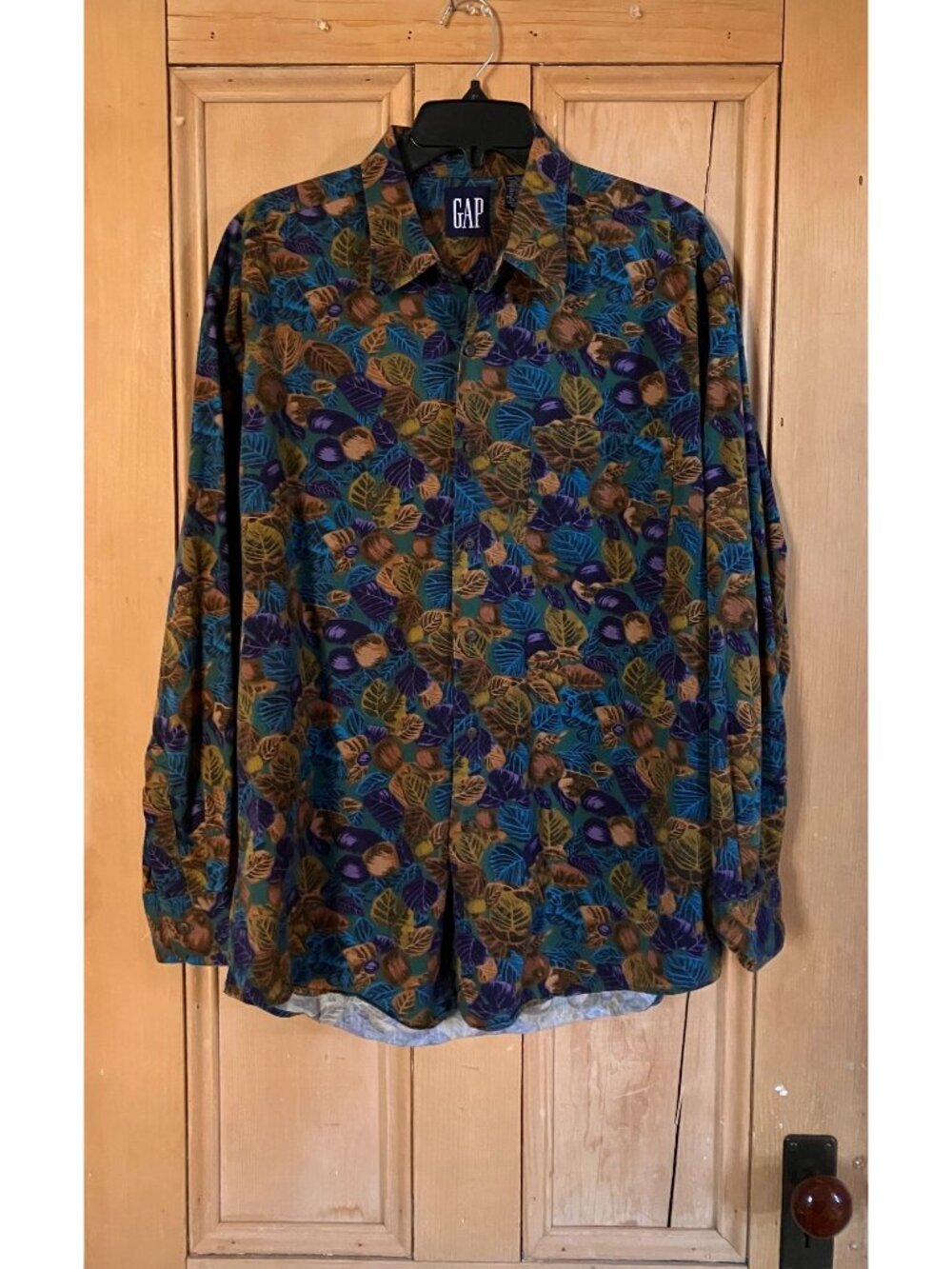 GAP Mens Vintage 90s Leaf Print Button Down Pocket Shirt Size Large Green FA EXC